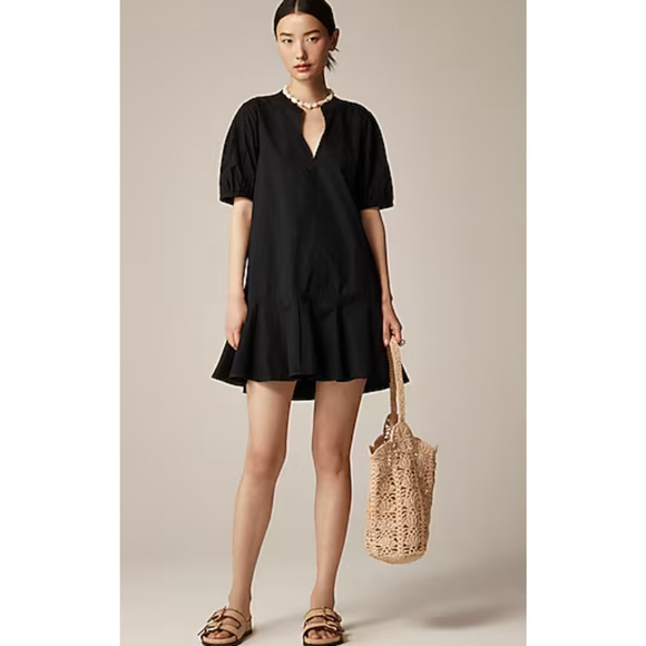 J Crew Delilah Dress L Black NWT Ruffle CJ492 J.Crew Popover Travel Resort - Picture 3 of 5